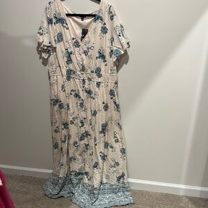 Torrid Blue and Cream Flutter Sleeve Maxi